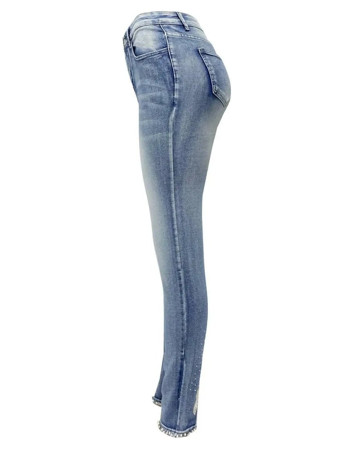 Rhinestone denim leggings with pockets - Love Salve